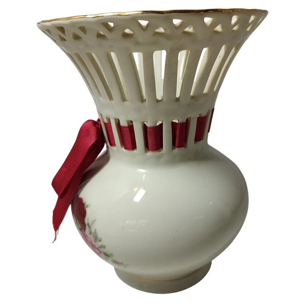 Formalities‎ by Baum Bros Reticulated Vase Rose 1980s Vintage 7.5 Inches